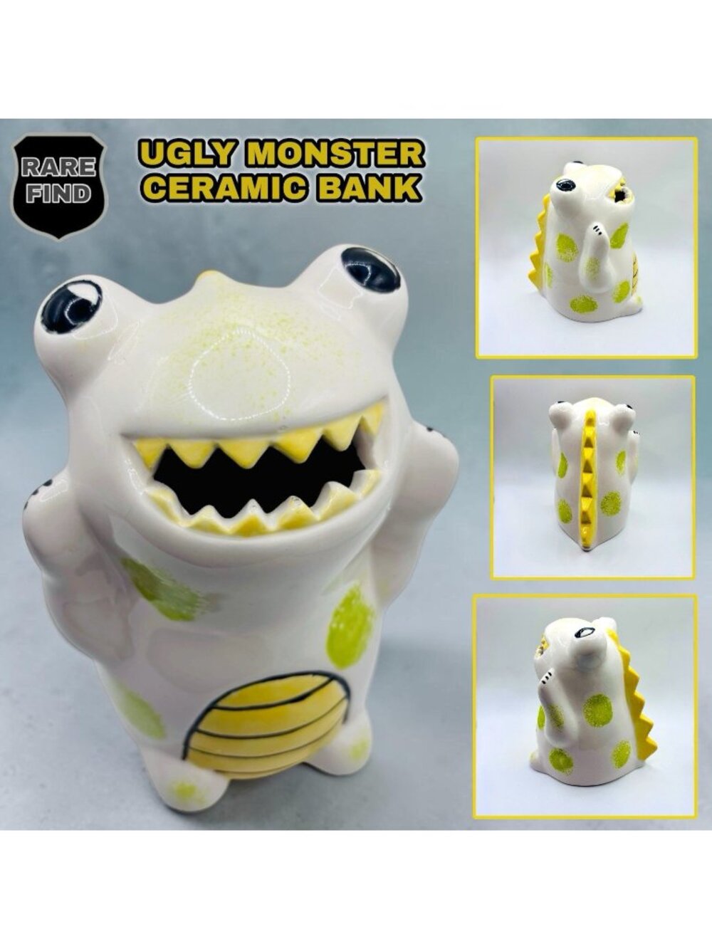 Hand Painted 6" Ceramic Ugly Fugly Monster One-of-a-Kind Coin Piggy Bank RARE!